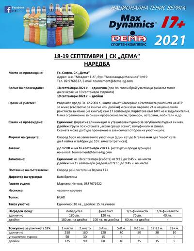 Турнирите 17+ се завръщат през 2021 г. - наредба за втори турнир